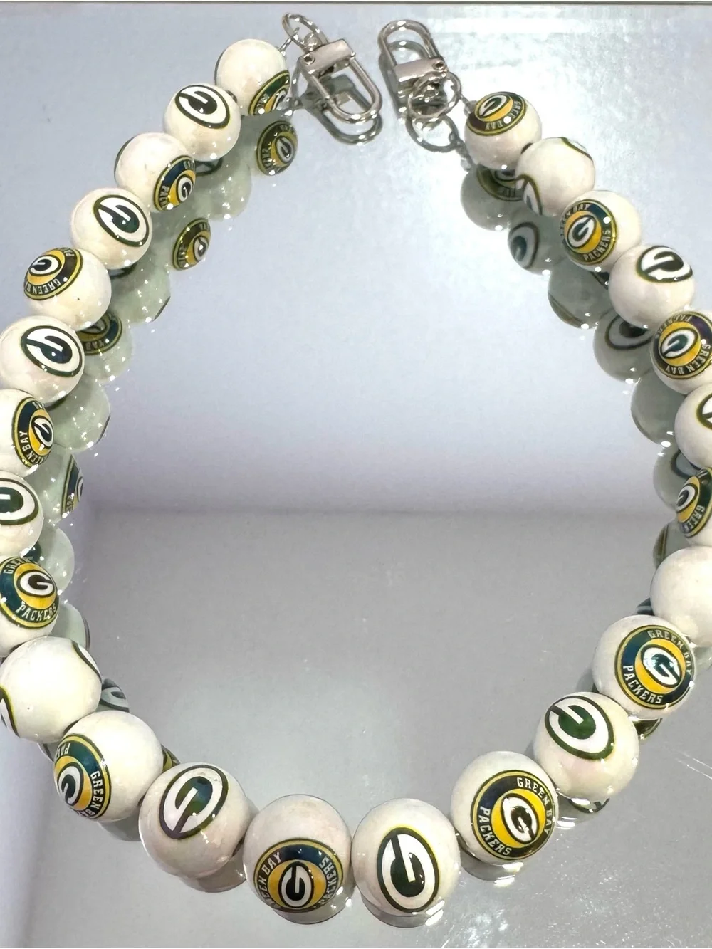New White Beaded Bag Chain 18 inches with Team Logo
